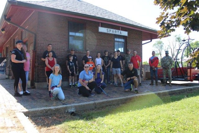 Members of the Fort McCoy Sgt. Audie Murphy Club Chapter, their family members, and others from Fort McCoy, Wis., participated in a one-hour cleanup effort July 16, 2020, along the Elroy-Sparta Bike Trail in Sparta, Wis. Here some are shown in a...