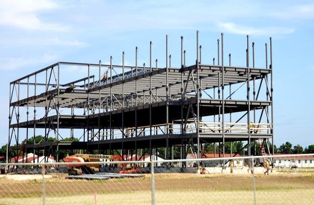 An area of the 1600 block of the cantonment area of the installation is shown July 24, 2020, where a new multi-million dollar barracks is being built at Fort McCoy, Wis. Contractor L.S. Black Constructors was awarded a $20.6 million contract to...