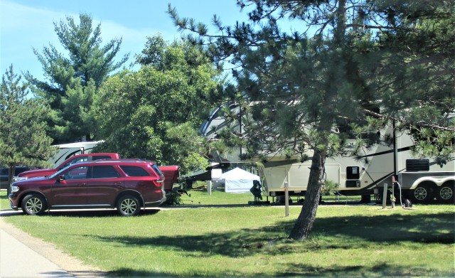 A camper is shown June 25, 2020, at Pine View Campground at Fort McCoy, Wis. Open year-round, Pine View Campground is part of Pine View Recreation Area. This area also includes Whitetail Ridge and Sportsman’s Range. The campground is nestled in...