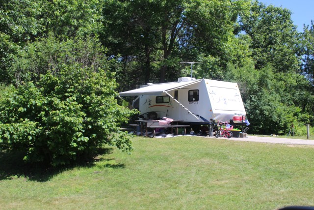 A camper is shown June 25, 2020, at Pine View Campground at Fort McCoy, Wis. Open year-round, Pine View Campground is part of Pine View Recreation Area. This area also includes Whitetail Ridge and Sportsman’s Range. The campground is nestled in...