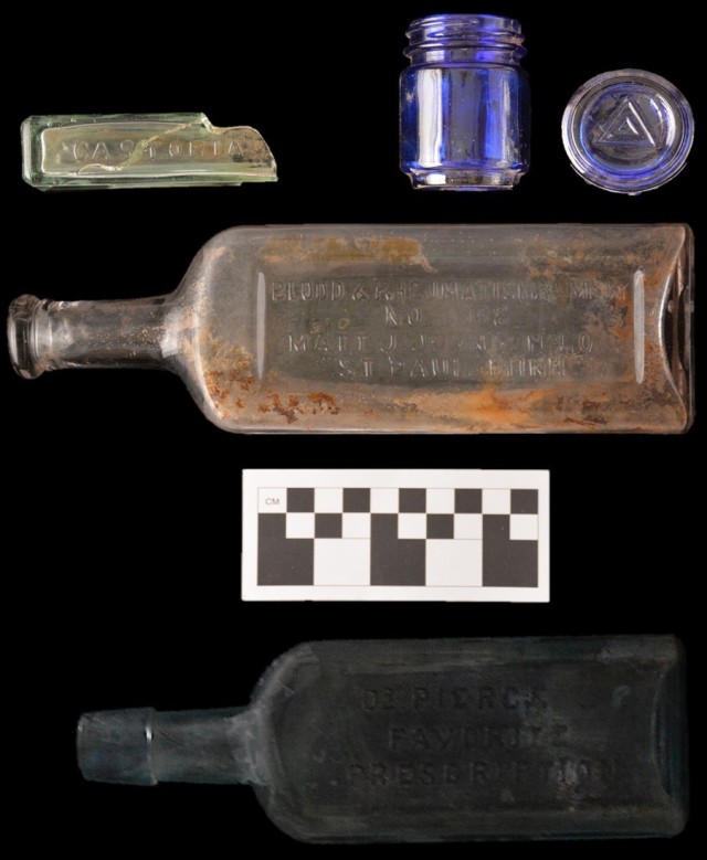 These bottles were found during past archaeological digs at Fort McCoy.
Photo by Colorado State University Center for Environmental Management
of Military Lands