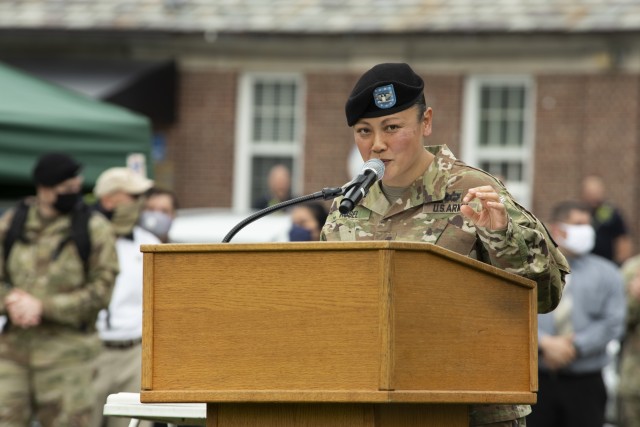 Col. Harry “Cecil” Marson, V, Commander, relinquishes command of the U.S. Army Garrison, West Point to Col. Evangeline G. Rosel with Lt. Gen. Darryl A. Williams, 60th Superintendent, United States Military Academy, presiding. The Change of...
