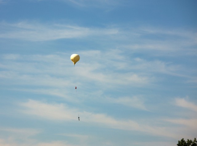 Capt. Jordan Henrickson’s balloon ascends into the heavens July 31, 2020, near Lawton High School. The captain, a balloon hobbyist, had a goal of reaching an altitude of 130,000 feet, or nearly 25 miles, which eclipsed his previous best height...