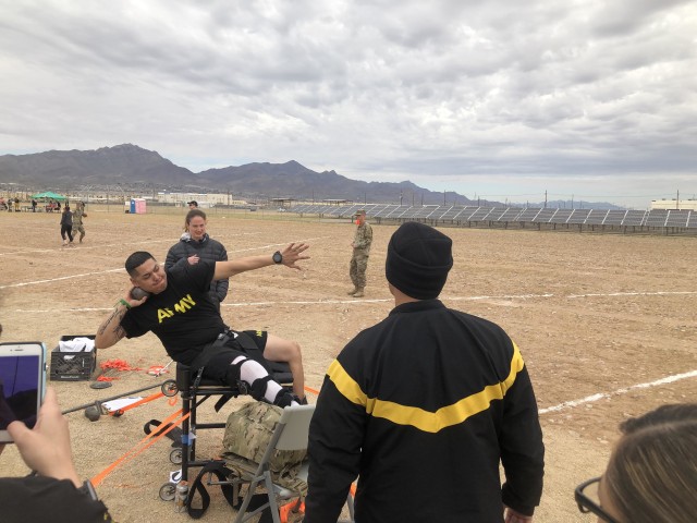 U.S. Army Sgt. Christopher Campos competes in the 2019 Army Trials at Fort Bliss, Texas, March 5-16, 2019. The event includes 12 adaptive sports, and top finishers earn spots on Team Army for the annual Department of Defense Warrior Games. (U.S. Army photo by Sgt. Christopher Campos.)