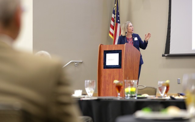 Ms. Christina Freese, Deputy Chief of Staff for Resource Management, U.S. Army Materiel Command, describes the scope and size of AMC and outline business opportunities to the assembled members of the Huntsville Association of Small Businesses in...