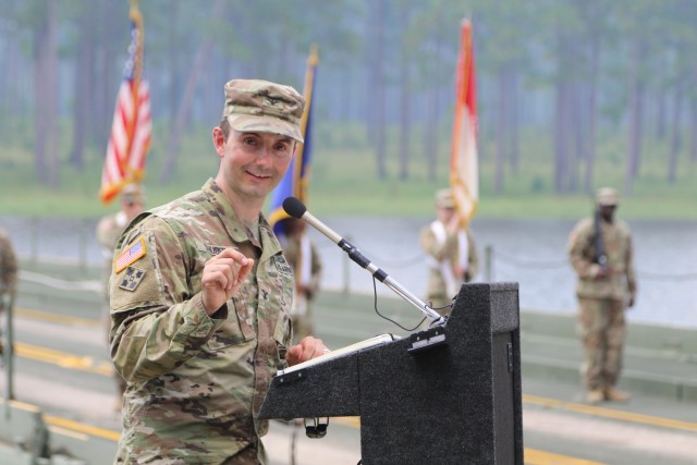 Col. Kenneth Shubert addresses the audience for the first time as the commander of the 926th Engineer Brigade during the brigade’s change of command ceremony, July 17 on Fort Stewart. The 926th has deployed in support of operations across a...