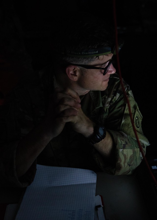 A Paratrooper assigned to Headquarters and Headquarters Battalion, 82nd Airborne Division provides a situation report during Exercise Panther Storm at Normandy Drop Zone on Fort Bragg, N.C., August 11, 2020. Panther Storm is a brigade-level training exercise designed to sharpen Paratroopers ability to deploy anywhere in the world within 18 hours, fight and win against U.S. adversaries.