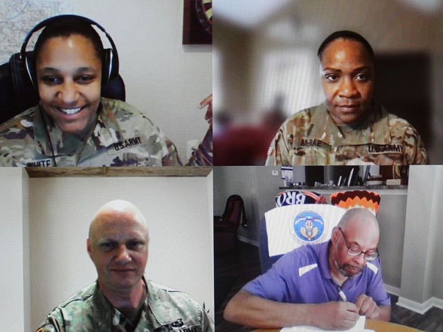 In this screenshot, U.S. Army Lt. Col. Michele White, upper left, and instructor at The Inspector General School (TIGS) at Fort Belvoir, Virginia, leads students through a virtual inspector general assistance exercise July 22, 2020. The students were among 25 who completed the first-ever TIGS virtual course, conducted from July 13 to 31, 2020. (U.S. Army photo by Lt. Col. Shilisa Geter)