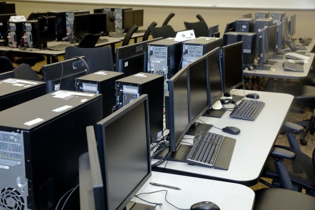 FORT BENNING, Ga. – Computer work stations inside the Modeling Simulation Branch of Fort Benning's Maneuver Battle Lab. These work stations were used recently when MSB's team of computer simulation experts ran a three-week experiment to test the...