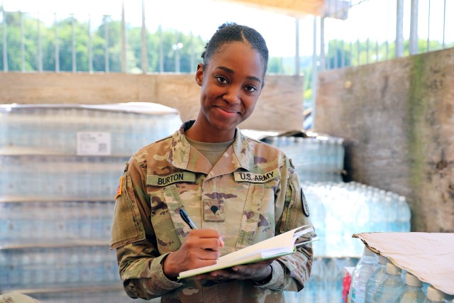 Spc. Monesha Burton plays a key role in the Army Health System’s fight against COVID-19.  Burton, a veterinary food inspection specialist, spends her days inspecting food facilities throughout the Kaiserslautern military community.