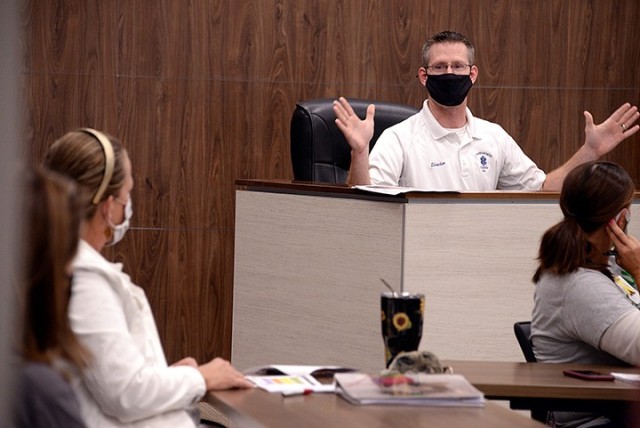 Leavenworth County Health Officer Jamie Miller explains that the health department has been in communication with Munson Army Health Center throughout the COVID-19 pandemic during a roundtable with school nurses and other Unified School District...
