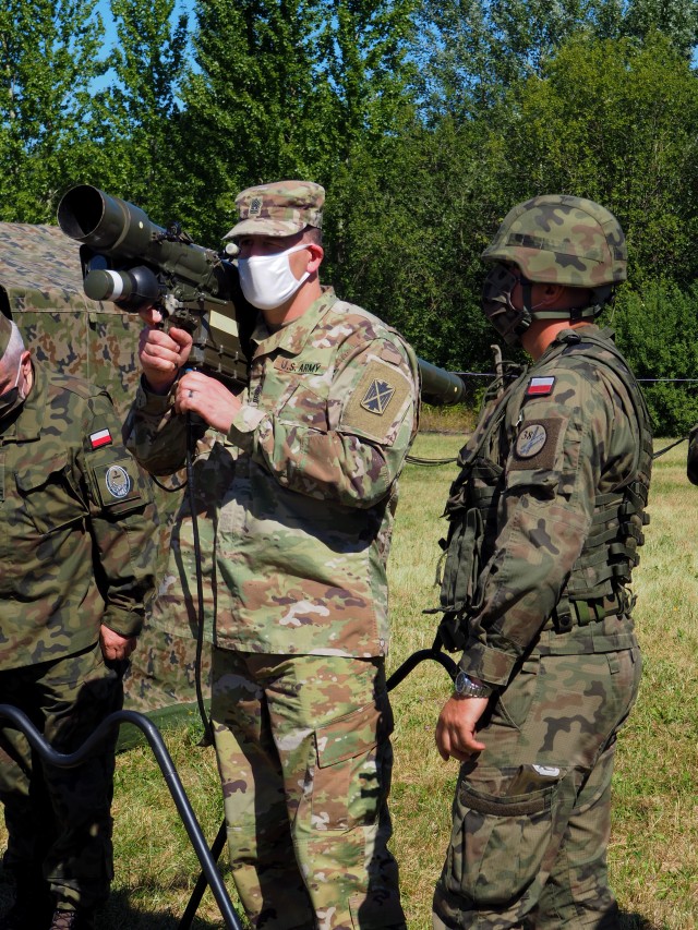 Command Sgt Maj. Giancarlo Macri, command sergeant major of the 10th Army Air and Missile Defense Command, visits Poland on Aug. 11-12 at the request of Polish Col. Kazimierz Dynski, commander of the 3rd Surface to Air Defense Brigade, in order to facilitate the planning and execution of future exercises in the European theater.  

U.S. Army Photo By 1st Lt. Jacob Moffatt