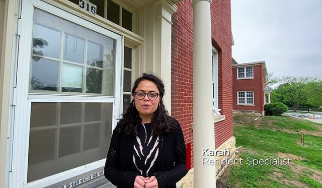 Karah Marshall, Fort Leavenworth Frontier Heritage Communities student officer resident specialist, walks video viewers through Infantry Barracks, showing them the floor plan and pointing out some of the perks. Floor plan videos are posted on the...