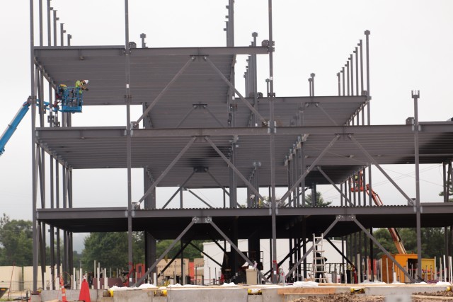 An area of the 1600 block of the cantonment area of the installation is shown July 16, 2020, where a new multi-million dollar barracks is being built at Fort McCoy, Wis. Contractor L.S. Black Constructors was awarded a $20.6 million contract to...