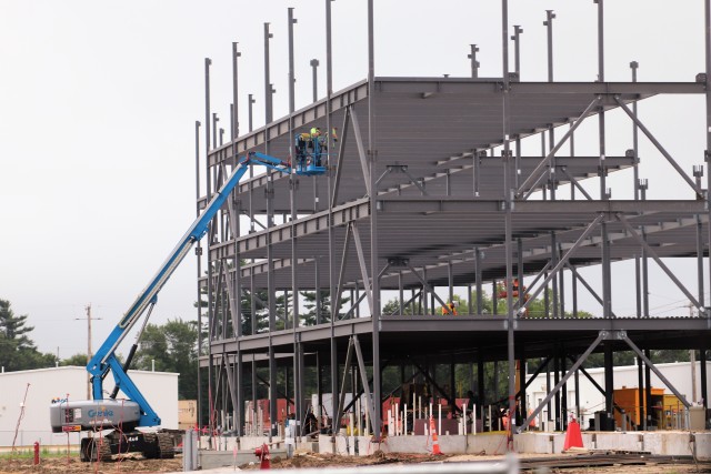 An area of the 1600 block of the cantonment area of the installation is shown July 16, 2020, where a new multi-million dollar barracks is being built at Fort McCoy, Wis. Contractor L.S. Black Constructors was awarded a $20.6 million contract to...
