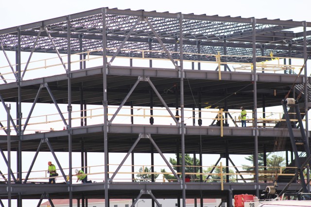 An area of the 1600 block of the cantonment area of the installation is shown Aug. 20, 2020, where a new multi-million dollar barracks is being built at Fort McCoy, Wis. Contractor L.S. Black Constructors was awarded a $20.6 million contract to...