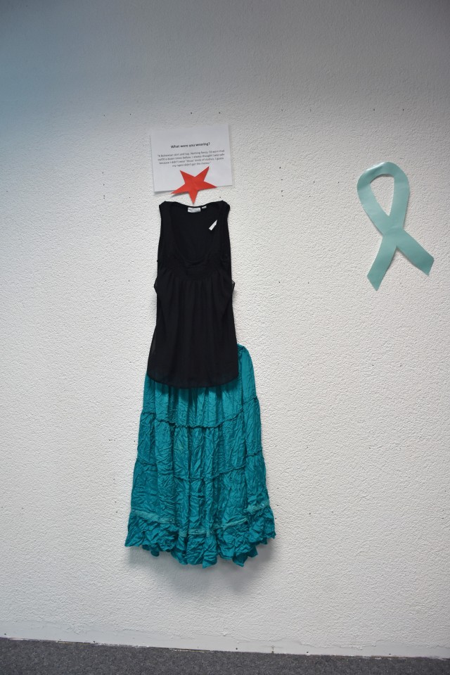 WIESBADEN, Germany -- Clothing similar to that worn by victims of sexual assault is on display during the Look SHARP Clothing Exchange Aug. 18-20 on Hainerberg to dispel the myth that sexual assault is about the clothes the victim was wearing.