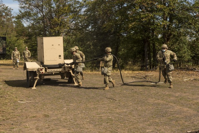 U.S. Soldiers assigned to the 5th Battalion, 7th Air Defense Artillery Regiment, 10th Army Air and Missile Defense Command, train in Baumholder training Area, Germany on Aug. 18-20. The Swedish Armed Forces visit was to observe  training and to...