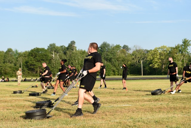 Army Reserve Soldiers pull a 90-pound sled during the Sprint-Drag-Carry event, one of six test events for the Army Combat Fitness Test, at Operation Ready Warrior exercise, at Fort McCoy, Wisconsin, August 23, 2020. ORW, led by the 78th Training Division, was the Army Reserve’s first collective small-scale training exercise since the start of COVID-19. The exercise was made up of partnerships from various units and organizations from the active and reserve component to include key support from the Fort McCoy Army installation that focused on COVID-19 mitigation efforts to bring Soldiers in safely to train.
(U.S. Army Reserve photo by Master Sgt. Anthony L. Taylor)