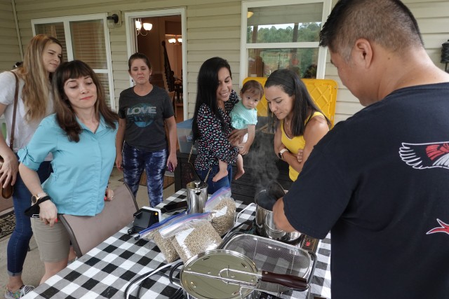 Chaplain (Capt.) Jueun Kim, 98th Civil Affairs Battalion, 95th Civil Affairs Brigade, Special Operations, Airborne, hosts a Roast 4 Soldiers event on Aug. 22, 2020.  Ch. Kim demonstrated to the spouses how to roast the coffee beans. The event was...
