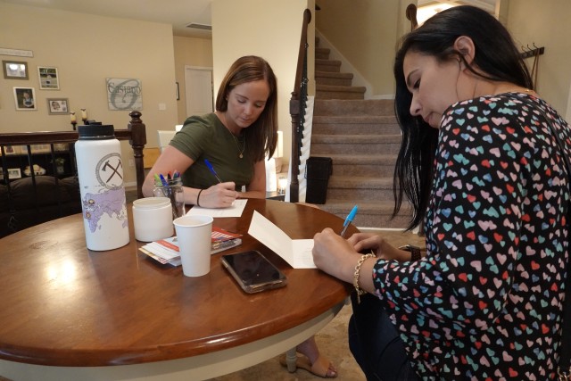 Family members of the 98th Civil Affairs Battalion, 95th Civil Affairs Brigade, Special Operations, Airborne, roast coffee beans and create personalized cards at a Roast 4 Soldiers event hosted by Chaplain (Capt.) Jueun Kim of the 98th Civil...
