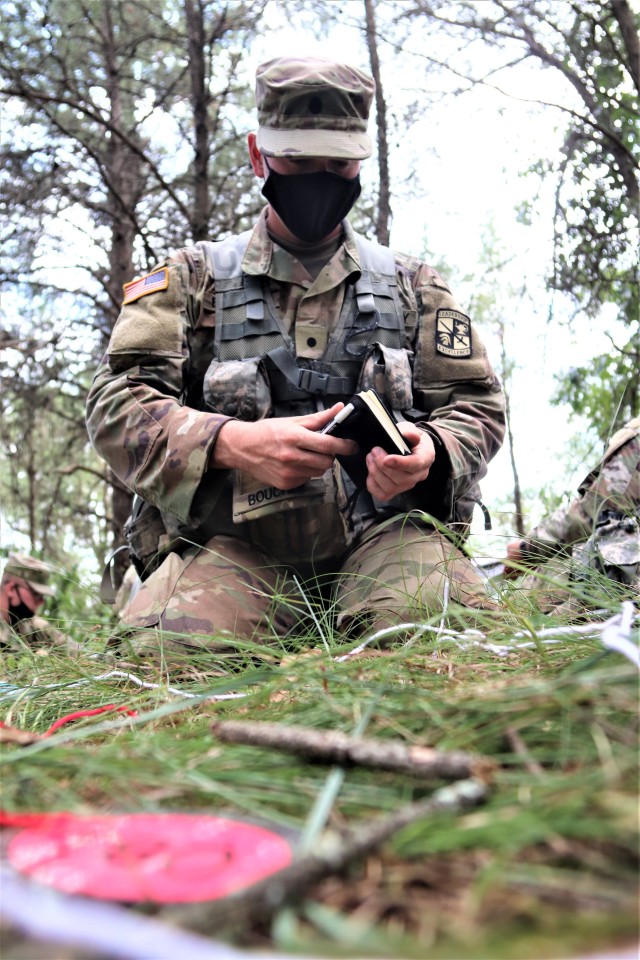ROTC Cadet Mason Boucher with the University of Wisconsin-Stevens Point ROTC program and other cadets participate in field training Aug. 13, 2020, at Fort McCoy, Wis. Dozens of ROTC cadets from seven universities trained at Fort McCoy for 10 days...