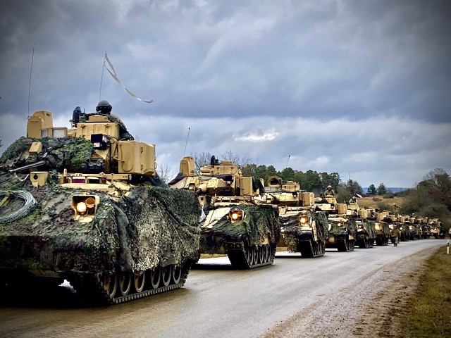 Elements of 2nd Armored Brigade Combat Team, 1st Cavalry Division, convoy to the Hohenfels Training Area for Combined Resolve XIII on Jan. 18, 2020. Combined Resolve XIII is a biannual U.S. Army Europe and 7th Army Training Command led exercise...