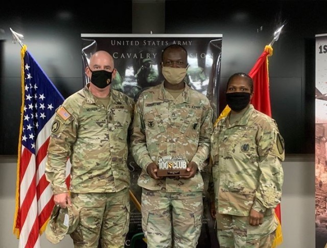 The "100 Club" was created as a way to recognize career counselors from throughout the division for successfully retaining over 100 soldiers. Staff Sgt. Samuel Amartey, career counselor for 553D Combat Sustainment Support Battalion and “100...