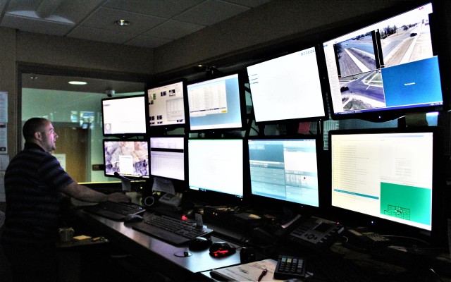 Aaron Demarte, public safety dispatcher with the Fort McCoy Directorate of Emergency Services (DES) 911 Communications/Security Center, processes a request Aug. 6, 2020, in the center at Fort McCoy, Wis. The center, also referred to as DES...