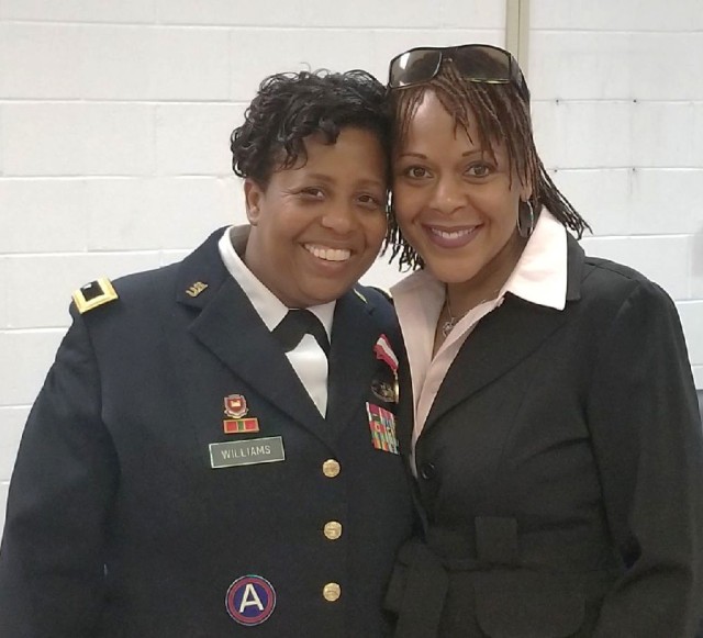 Parks Reserve Forces Training Area Commander Lt. Col. Serena Johnson and former U.S. Army Fort Hunter Liggett/PRFTA Commander, retired Brig. Gen. Donna Williams during her retirement ceremony at the 412 TEC, May 2018.  “She, along with many other female warriors, have been instrumental in providing professional guidance and words of wisdom along my journey” said Johnson.