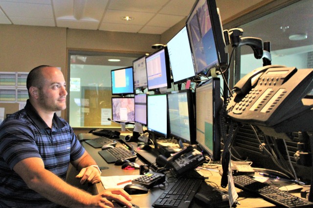 Aaron Demarte, public safety dispatcher with the Fort McCoy Directorate of Emergency Services (DES) 911 Communications/Security Center, processes a request Aug. 6, 2020, in the center at Fort McCoy, Wis. The center, also referred to as DES...