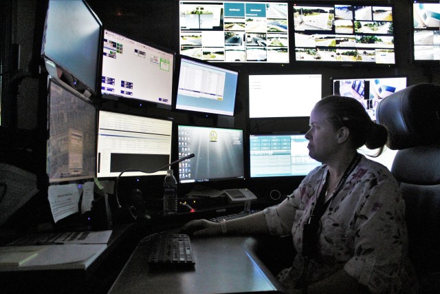 Brandie Stello, lead public safety dispatcher with the Fort McCoy Directorate of Emergency Services (DES) 911 Communications/Security Center, processes a request Aug. 6, 2020, in the center at Fort McCoy, Wis. The center, also referred to as DES...