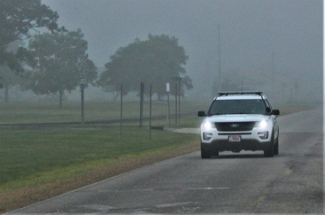 A Directorate of Emergency Services Police Department officer moves on the cantonment area July 16, 2020, after an emergency response at Fort McCoy, Wis. Fort McCoy fire and ambulance personnel maintain operations 24 hours a day, seven days a week...