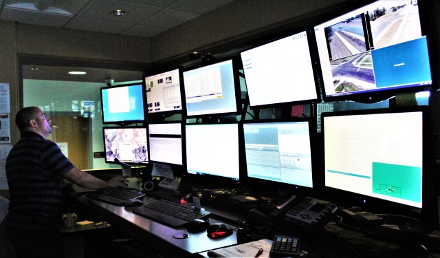 Aaron Demarte, public safety dispatcher with the Fort McCoy Directorate of Emergency Services (DES) 911 Communications/Security Center, processes a request Aug. 6, 2020, in the center at Fort McCoy, Wis. The center, also referred to as DES...