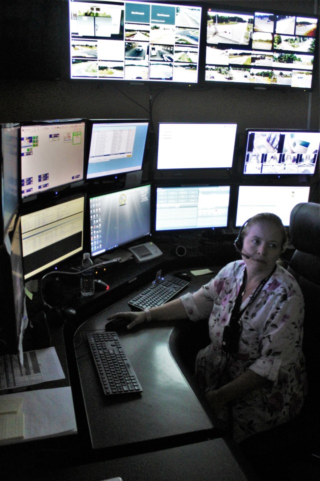 Brandie Stello, lead public safety dispatcher with the Fort McCoy Directorate of Emergency Services (DES) 911 Communications/Security Center, processes a request Aug. 6, 2020, in the center at Fort McCoy, Wis. The center, also referred to as DES...