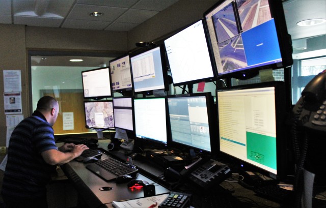 Aaron Demarte, public safety dispatcher with the Fort McCoy Directorate of Emergency Services (DES) 911 Communications/Security Center, processes a request Aug. 6, 2020, in the center at Fort McCoy, Wis. The center, also referred to as DES...