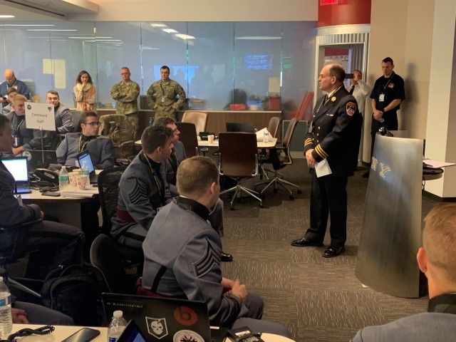 U.S. Military Academy cadets enrolled in the terrorism studies minor attend a briefing from New York City Fire Department Deputy Chief Tom Currao during a visit to FDNY in November. The visit to FDNY was part of the annual homeland security exercise attended by cadets.   Photo Courtesy of the Combating Terrorism Center