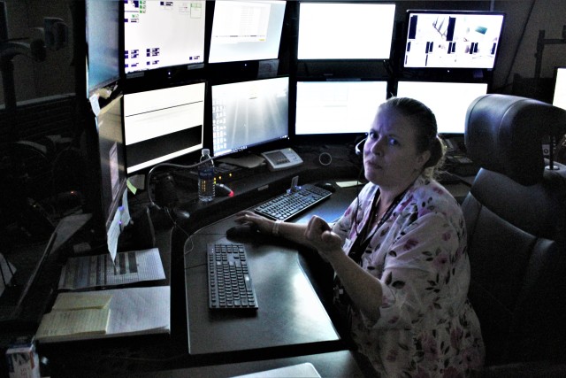 Brandie Stello, lead public safety dispatcher with the Fort McCoy Directorate of Emergency Services (DES) 911 Communications/Security Center, processes a request Aug. 6, 2020, in the center at Fort McCoy, Wis. The center, also referred to as DES...