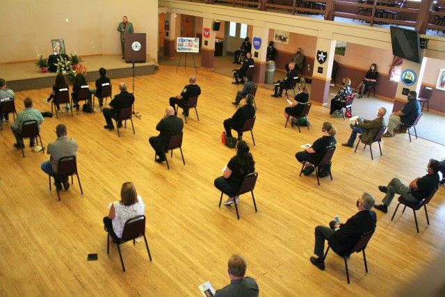 Fort McCoy community members and friends and family of James C. Hamilton III gathered for a socially distanced memorial service Aug. 14, 2020, in building 905 at Fort McCoy, Wis. Hamilton was the former director of the Directorate of Emergency...