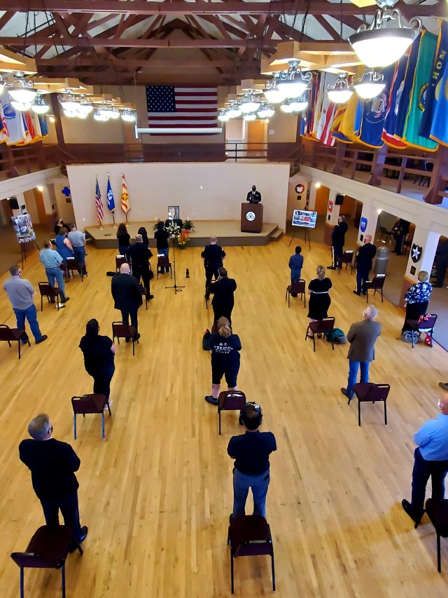 Fort McCoy community members and friends and family of James C. Hamilton III gathered for a socially distanced memorial service Aug. 14, 2020, in building 905 at Fort McCoy, Wis. Hamilton was the former director of the Directorate of Emergency...