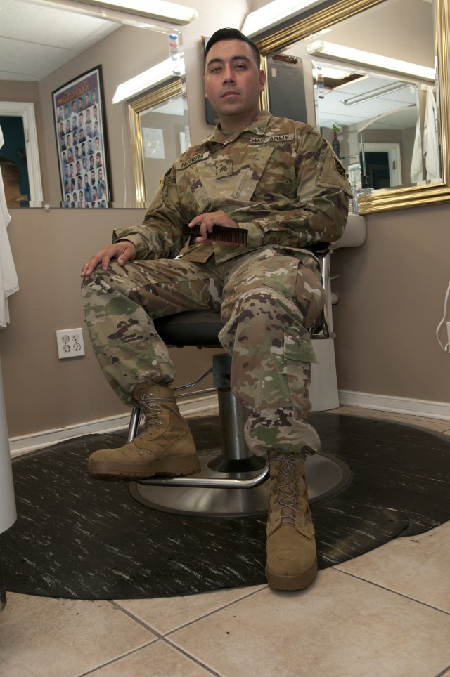 U.S. Army Reserve Sgt. Bryan Herrera surveys his workstation at one of the three barbershops he owns throughout the Richmond, Va. area Aug. 18, 2020. Herrera balances a career as an Army Reserve NCO along with a full-time career as a barber and...