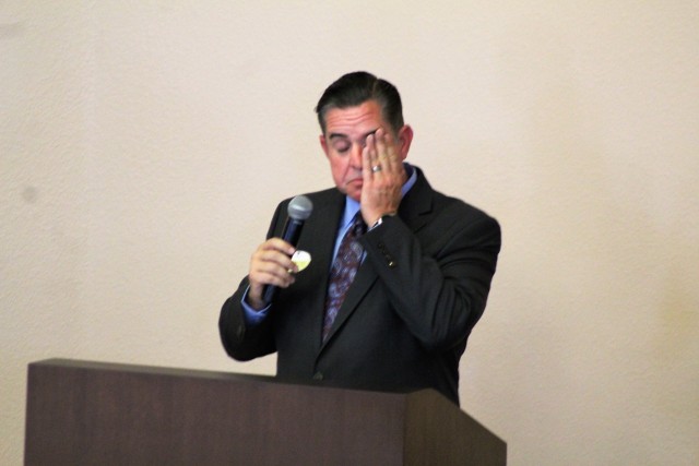 Patric McGuane, director of the Directorate of Family and Morale, Welfare and Recreation, as well as other Fort McCoy community members and friends and family of James C. Hamilton III gathered for a socially distanced memorial service Aug. 14,...