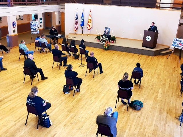 Fort McCoy community members and friends and family of James C. Hamilton III gathered for a socially distanced memorial service Aug. 14, 2020, in building 905 at Fort McCoy, Wis. Hamilton was the former director of the Directorate of Emergency...