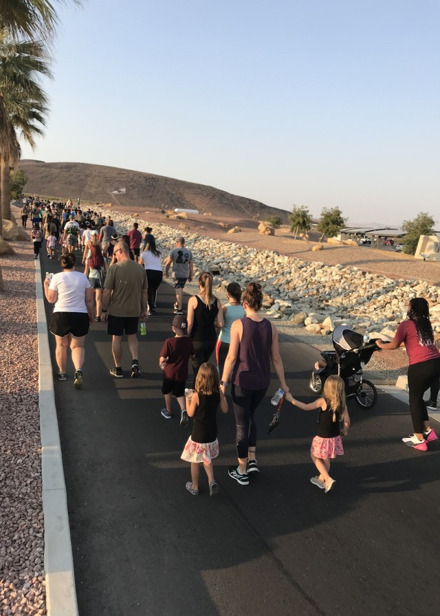 Soldiers, civilians and community members participate in Weed Army Community Hospital’s Suicide Prevention Awareness Walk Sept. 1 at Fort Irwin, Calif. (U.S. Army photo by Lt. Col. Jacquelin Coleman-Adams, WACH)