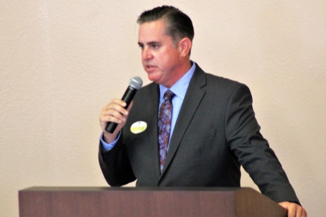 Patric McGuane, director of the Directorate of Family and Morale, Welfare and Recreation, as well as other Fort McCoy community members and friends and family of James C. Hamilton III gathered for a socially distanced memorial service Aug. 14,...