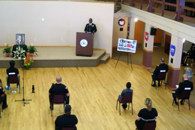 Fort McCoy community members and friends and family of James C. Hamilton III gathered for a socially distanced memorial service Aug. 14, 2020, in building 905 at Fort McCoy, Wis. Hamilton was the former director of the Directorate of Emergency...