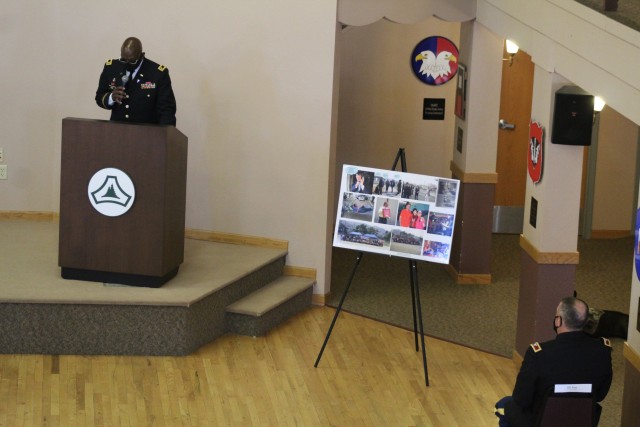 Fort McCoy community members and friends and family of James C. Hamilton III gathered for a socially distanced memorial service Aug. 14, 2020, in building 905 at Fort McCoy, Wis. Hamilton was the former director of the Directorate of Emergency...