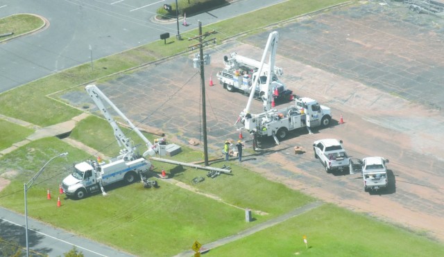 Lineman from several different states made the trip to Louisiana and Fort Polk and worked to restore power in Hurricane Laura’s wake, replacing damaged or broken poles and repairing lines.