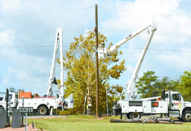 Lineman from several different states made the trip to Louisiana and Fort Polk and worked to restore power in Hurricane Laura’s wake, replacing damaged or broken poles and repairing lines.