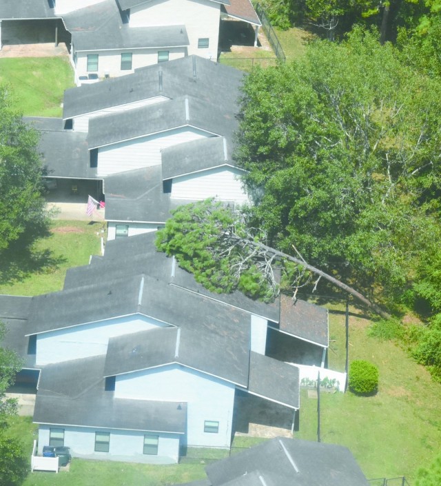 Trees blown over or snapped by Hurricane Laura caused major damage to homes and buildings on Fort Polk.